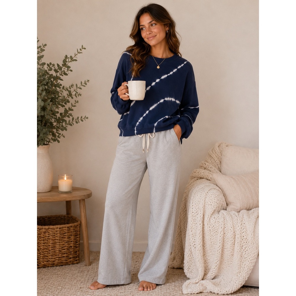 Athleta‎ Sundown Sweatshirt 2.0 Navy Blue Tie Dye Shibori Pullover XS